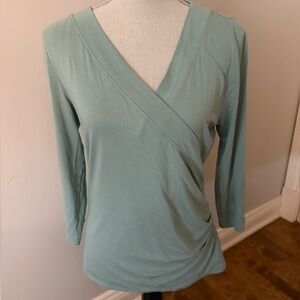 Lauren Ralph Lauren Sage Green Wrap-Front Long Sleeve Top